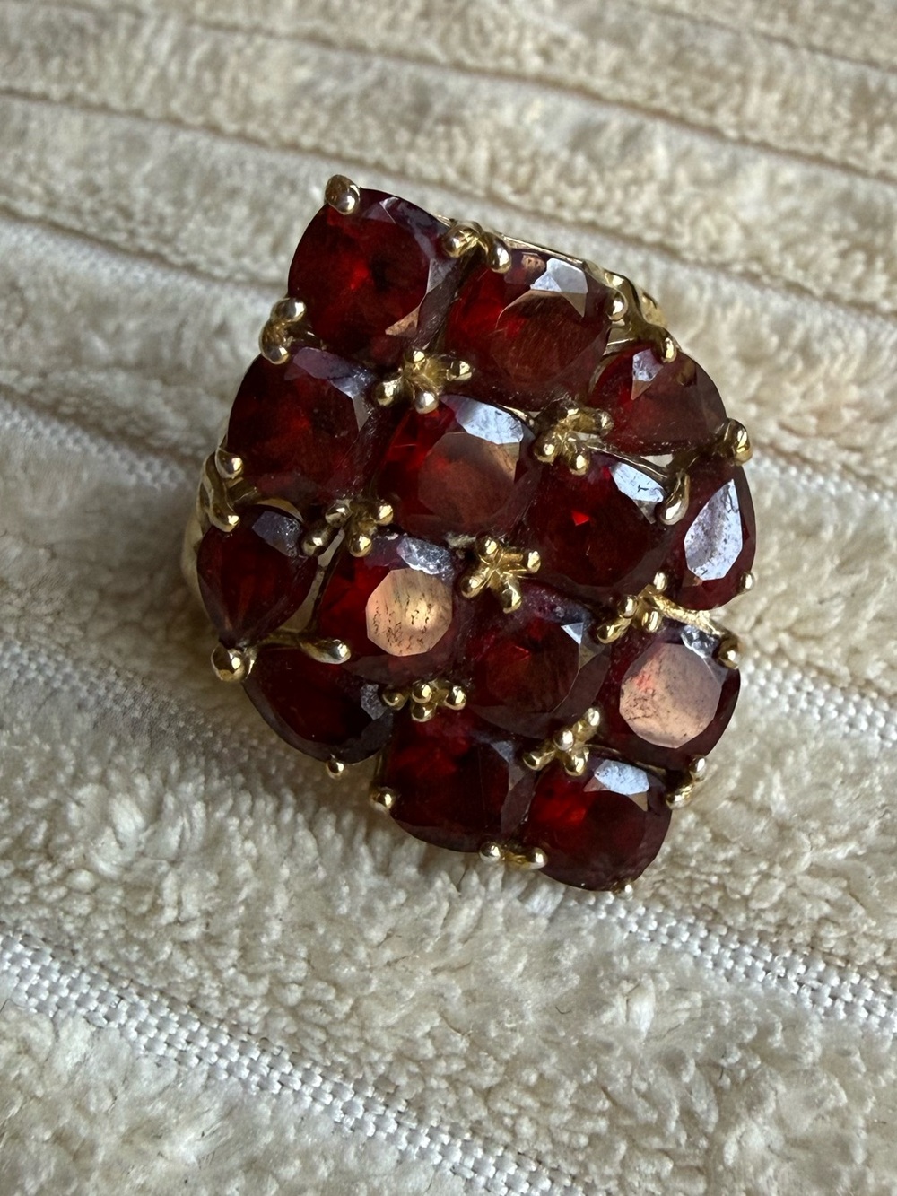 Garnet Gold-Plated Cluster Cocktail Ring